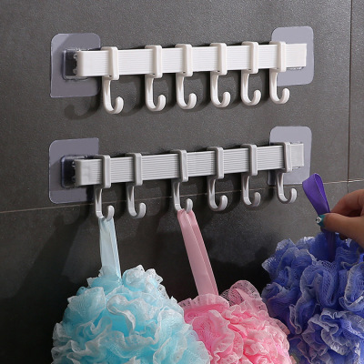 Creative 6-Piece Seamless Hook Kitchen Bathroom Paste Plastic 6-Row Hook Bathroom Door Rear 6-Piece Hook