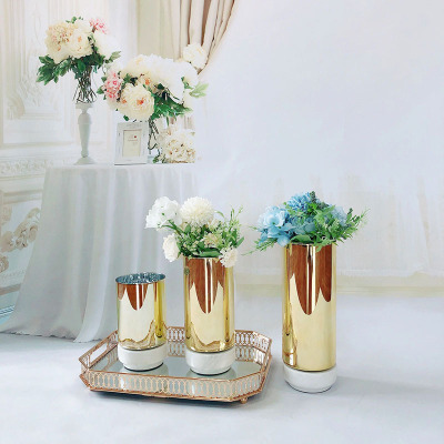 Modern Minimalist American Light Luxury Decorative Vase Decoration Golden Flower Table Glass Living Room Vase Flower Arrangement