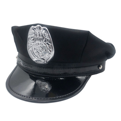 Foreign Trade European and American Police Cap Black Adult Police Sexy Uniform Temptation Halloween Props Flat Top Octagonal Cap