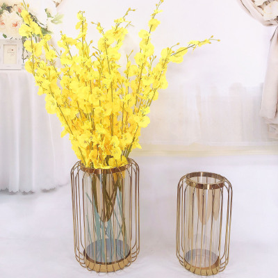 European-Style Wrought Iron Glass Vase Decoration Living Room Decoration Artificial Flower Vase Model Room Entry Luxury Home Metal Ornaments