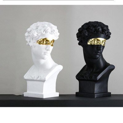 Creative Xiaowei Eye Mask Head Portrait Gold Foil Mask Art Plaster Statue Black Gold Resin Sculpture Platinum Decorative Ornaments