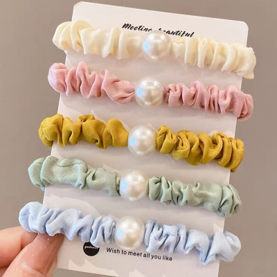 Women's Korean-Style Sweet Girl Pearl Hair Band Rubber Band Tie Hair Small Intestine Hair Ring Hair Accessories Wholesale