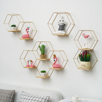 Nordic Instagram Style Wall Storage Rack Living Room Room Wall Pendant Creative Wall Hexagonal Combination Shelf