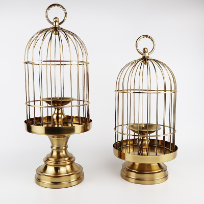 Metal Birdcage Candlestick Decoration American Chinese Style New Chinese Style Home Decoration Electroplating High-End Crafts Decoration