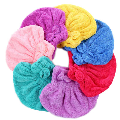 Solid Color High Density Coral Velvet Hair-Drying Cap Thick Bow Coral Velvet Princess Hat Shower Cap Elastic Band Shower Cap