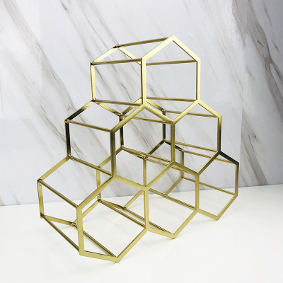 European-Style Golden Iron Wine Rack Ins Living Room Creative Wine Cabinet Display Rack Honeycomb Bar Decoration Ornaments