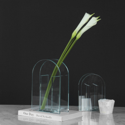 Modern Minimalist Smoky Gray Flower Arrangement Glass Vase_Dining-Table Decoration Flower Device Home Desktop Living Room Hallway Ornaments