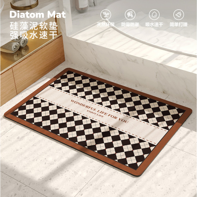 2022year Checkerboard Bathroom Soft Diatom Ooze Floor Mat Absorbent Non-Slip Foot Mat Toilet Retro Carpet
