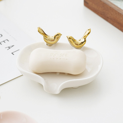 Nordic Modern Minimalist Drain Soap Box Bathroom Punch-Free Creative Diversion Ceramic Soap Box Bird Soap Dish