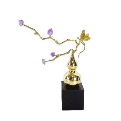 New Chinese Creative Amethyst Dragonfly Gourd Gift Decorations Living Room Entrance Brass Home Ornaments