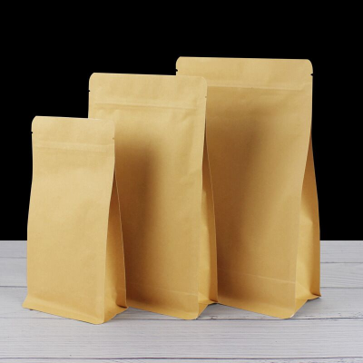 Tea Packing Bag Aluminized Kraft Paper Ziplock Bag  Pocket Food Kraft Paper Eight-Side Sealing Bag in Stock Wholesale