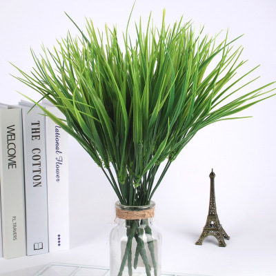 Factory Wholesale 7 Fork Small Spring Grass Plastic Flowers Pot Partition Decoration Simulation Water Plants Fake Grass Restaurant Rice Seedling Plants