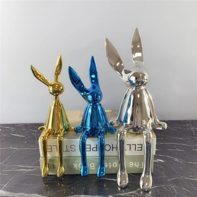 Creative Electroplating Silver Gold Blue Sitting Rabbit Decoration Machine Rabbit Simple and Modern Furnishings Soft Ornaments