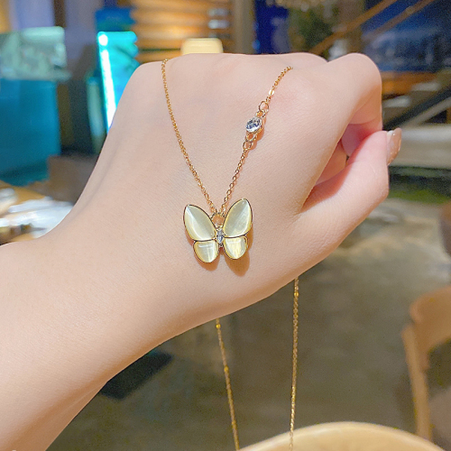 opal butterfly necklace female popular net red ins cold style niche design sense clavicle chain light luxury temperament necklace