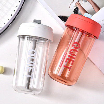 New Simple Transparent Straw Coffee Cup Portable Compact Leak-Proof High Temperature Resistant Sports Bottle Outdoor Plastic Cup
