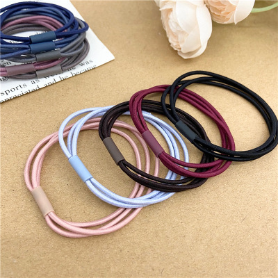 Three-in-One High Elastic Rubber Band Hair Band Korean Ins Internet Celebrity Mori Hair-Binding Basic Simple Headband Hair Accessories Women