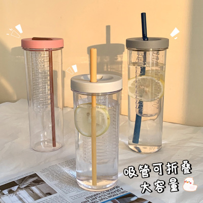 Creative Simple High Temperature Resistant with Strainer High Quality Straw Cup Female Plastic Outdoor Portable Sports Transparent Tumbler