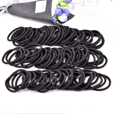 Korean Black 4mm High Elastic Rubber Band Hair Rope Hair Ring Female Hair Accessories Seamless Hairtie DIY Accessory Headdress Wholesale