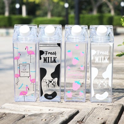 Korean Style Creative Fresh Girl Heart Tumbler Student Portable Square Plastic Cup Milk Carton Shape Water Cup