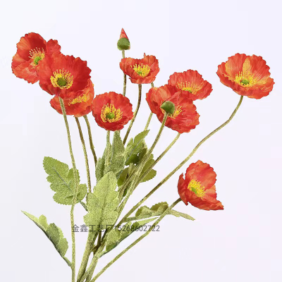 Home Decor Simulation Flower Poppies Silk Flower Flocking Simulation Poppies 4 Heads Artificial Plants Dropshipping Whol