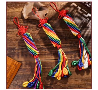 Tibetan Style Dorje Knot Hand-Woven Pendant Jewelry Color Prayer Wheel Car Hanging
