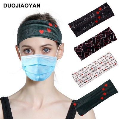 Europe and America Cross Border New Milk Silk Printing Medical Hair Band Elastic Anti-Strangulation Button Mask ECG Headband