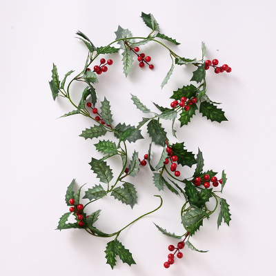 Christmas Style Pine Cone Rattan Red Berry Leaf Rattan Simulation Christmas Leaf Eucalyptus Leaves Rattan Party Holiday Decoration