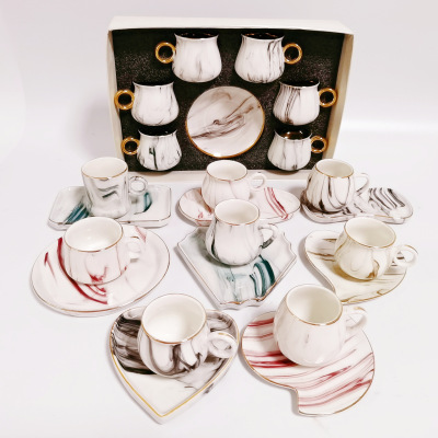 New Creative Electroplating Gold Ceramic Coffee Set Set Cross-Border Export Electroplating 6 Cups 6 Saucers Coffee Cup Gift