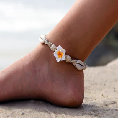 New Bohemian Anklet Beach Anklet Hand-Woven Polymer Clay Flower Sea Shell Anklet Foot Ornaments