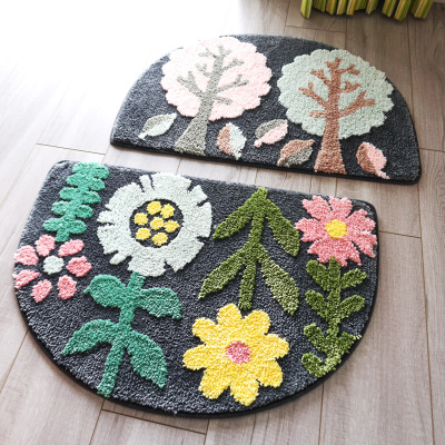 Fresh Semicircle Floor Mat Beautiful Flower Small Tree Absorbent Door Mat Pastoral Flowers Mat Japanese Foot Mat Bathroom