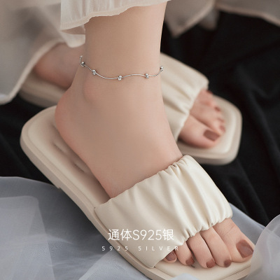 Under Banyan Tree S925 Silver Bead Line Stitching Anklet Female Simple Niche Designer Creative Personalized Clavicle Chain
