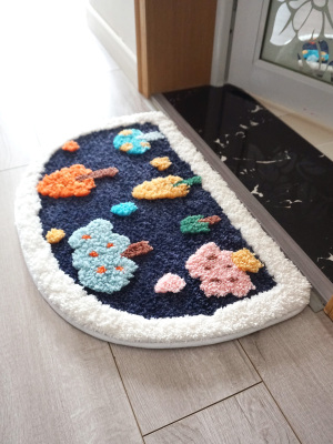 Designer Creative Flower Pastoral Foyer Foot Mat Semicircle Bathroom Absorbent Small Floor Mat Bathroom Bedroom Soft Carpet