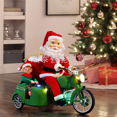Mr. Christmas Motorcycling Santa with Sidecar, Green, 15