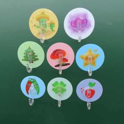 6.5 round Stickers Cute Cartoon Pattern Plastic Hook Punch-Free Gluedots Repeated Use Plastic Large Curved Hook