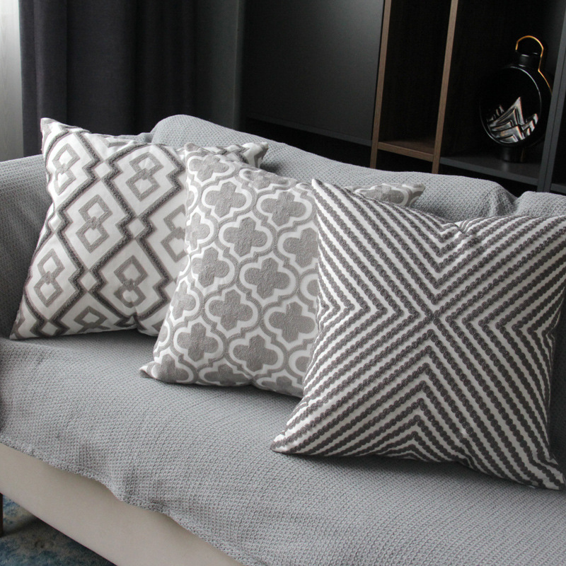 毛巾绣抱枕靠垫北欧客厅沙发抱枕套不含芯样板房飘窗护腰垫几何