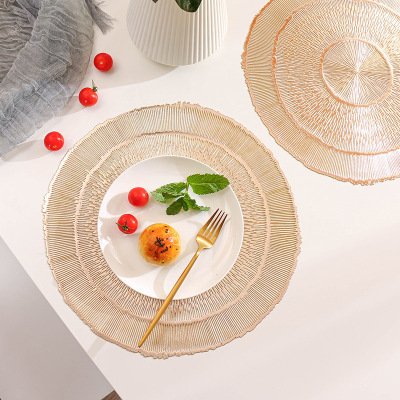 Cross-Border New Arrival PVC Placemat Gilding Hollow out Non-Slip Placemat Nordic Style Plate and Bowl Western-Style Placemat