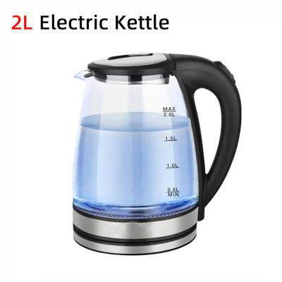 Household 2L Blue Light Glass Electric Kettle Stainless Steel Automatic Power-off Kettle Tea Boiling Health Pot Kettle