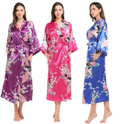 Cross-Border Foreign Trade New Peacock Extended Summer Home Pajamas Cardigan Nightdress with Pockets