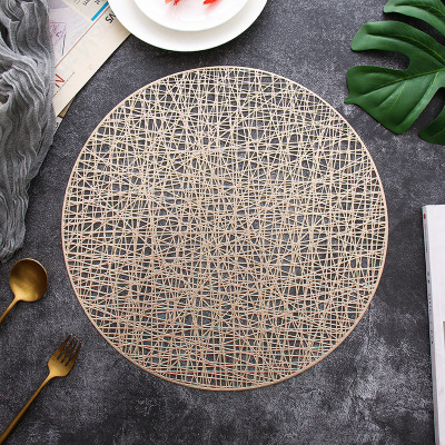 Cross-Border New Arrival PVC Placemat Gilding Hollow Non-Slip Placemat Nordic Style Plate and Bowl Western-Style Placemat Linear round Placemat
