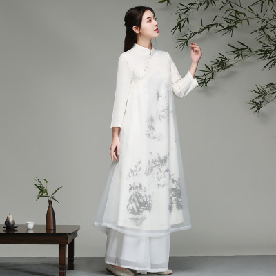 Chinese Style Han Costume Summer New Artistic and Ancient Style Daily Long-Sleeved Tea Dress Dance Dress Suit for Women