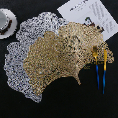 Cross-Border New Arrival PVC Placemat Gilding Hollow out Non-Slip Placemat Nordic Style Plate and Bowl Western-Style Placemat Ginkgo Leaf Placemat