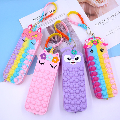 Cross-Border New Deratization Pioneer Silicone Pencil Case Children Cartoon Pencil Bag Pop It Decompression Pencil Case Stationery Storage