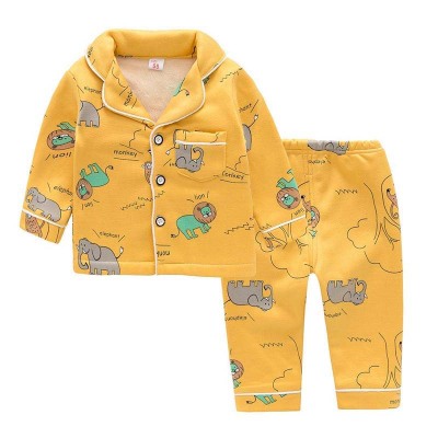Autumn and Winter New Popular Children's Loungewear-12 Years Old Fleece-Lined Long-Sleeved Trousers Cardigan Pajamas Warm Suit 8809