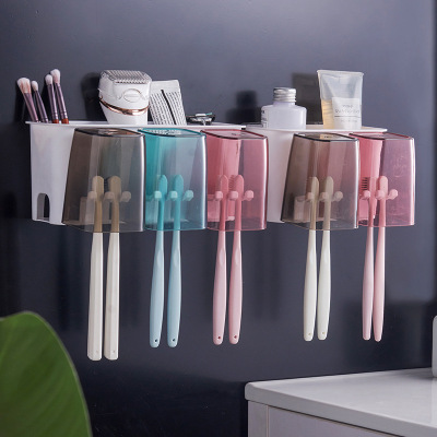 Creative Toilet Punch-Free Toothbrush Rack Cup Toothbrush Storage Rack Toothbrush Cup Rack Toothbrush Wall Hanging