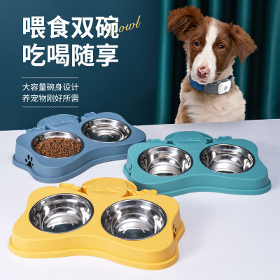 Dog/Cat Bowl Pet Cat Dog Food Bowl Teddy Bichon Double Bowl Rice Basin Dog Food Bowl Cat Food Bowl Dog Cat Plate Stainless Steel