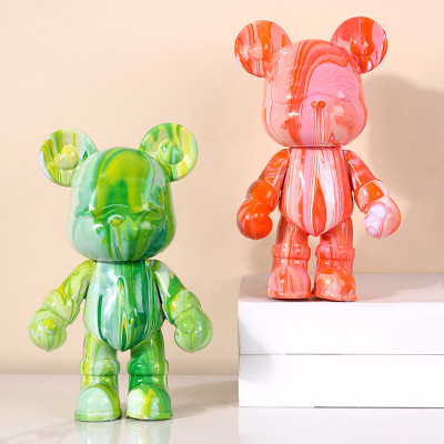 Fluid Cool Bear White Body Decoration Handmade Gift Combination Package Model Graffiti Painted Toy