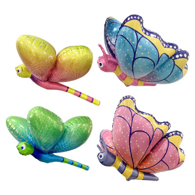 Factory Direct Sales Three-Dimensional Floating Air Colorized Butterfly Dragonfly Aluminum Balloon Party Decorative Aluminum Foil Balloon