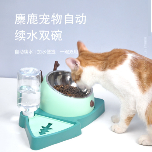 amazon cross-border new anti-knock pet dog bowl stainless steel double bowl pet drinking water feeding cat feeding bowl