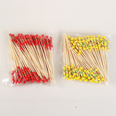 100 12cm Pairs Beads String Red Beads String Disposable Beaded Fruit Toothpick Sandwich Sign Cocktail Sign