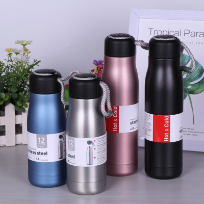 304 Stainless Steel Vacuum Cup Fashion Simple Vacuum Warm-Keeping Water Cup Insulation Water Bottle Belt Handle Cup